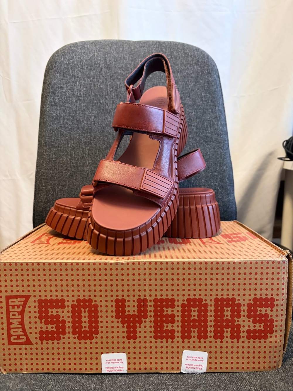 Camper Women's Platform Sandals in Brick Red